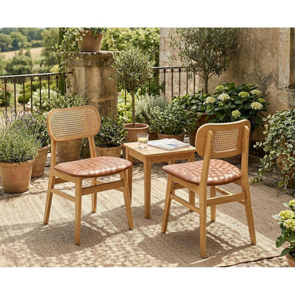 Esszimmerstühle 2er Set Rattan Braun in Lederoptik