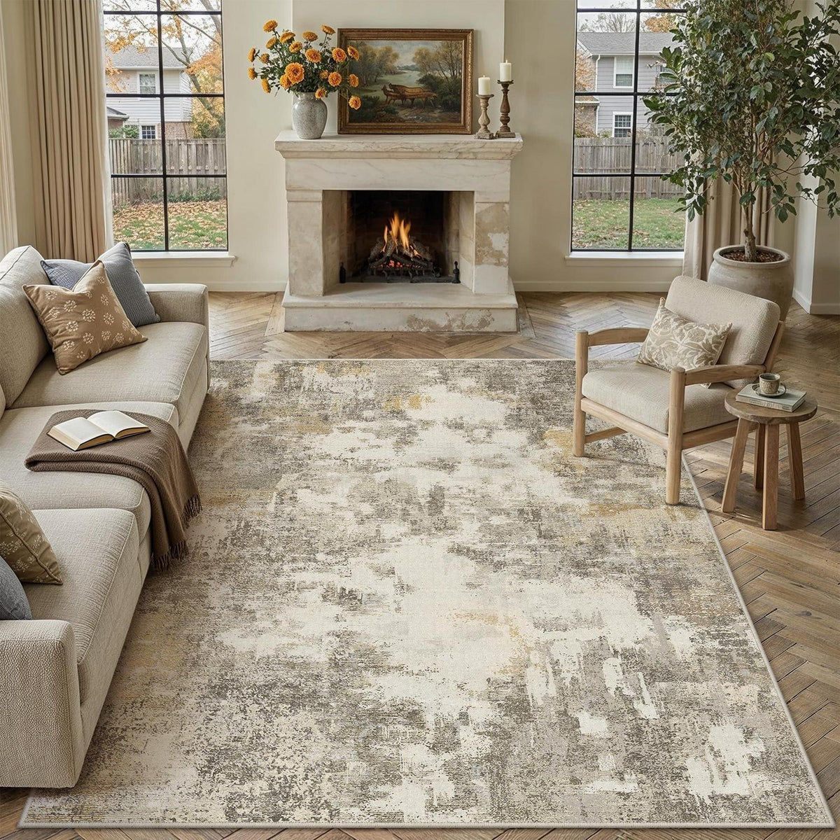 Abstraktes Wohnzimmer Teppich 240x300 cm – Vintage & Waschbar