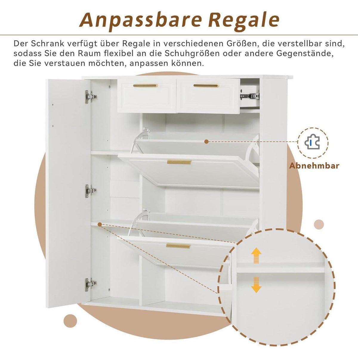 Schuhschrank mit Kippfächern & Schubladen – Weiß