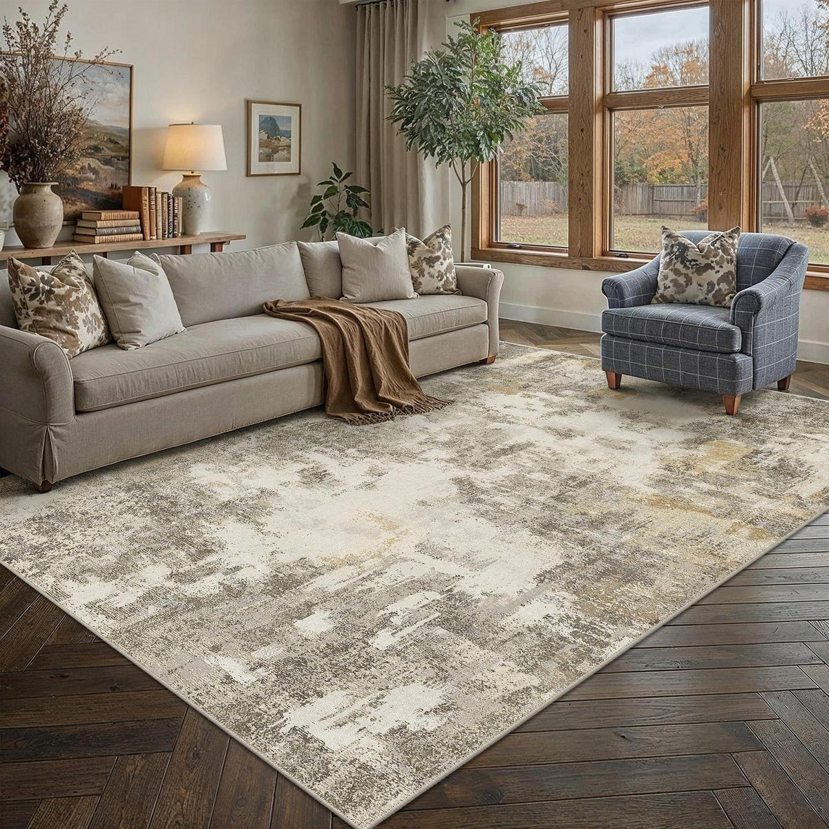Abstrakt Teppich Braun-Grau 200x300cm Rutschfest Kurzflor