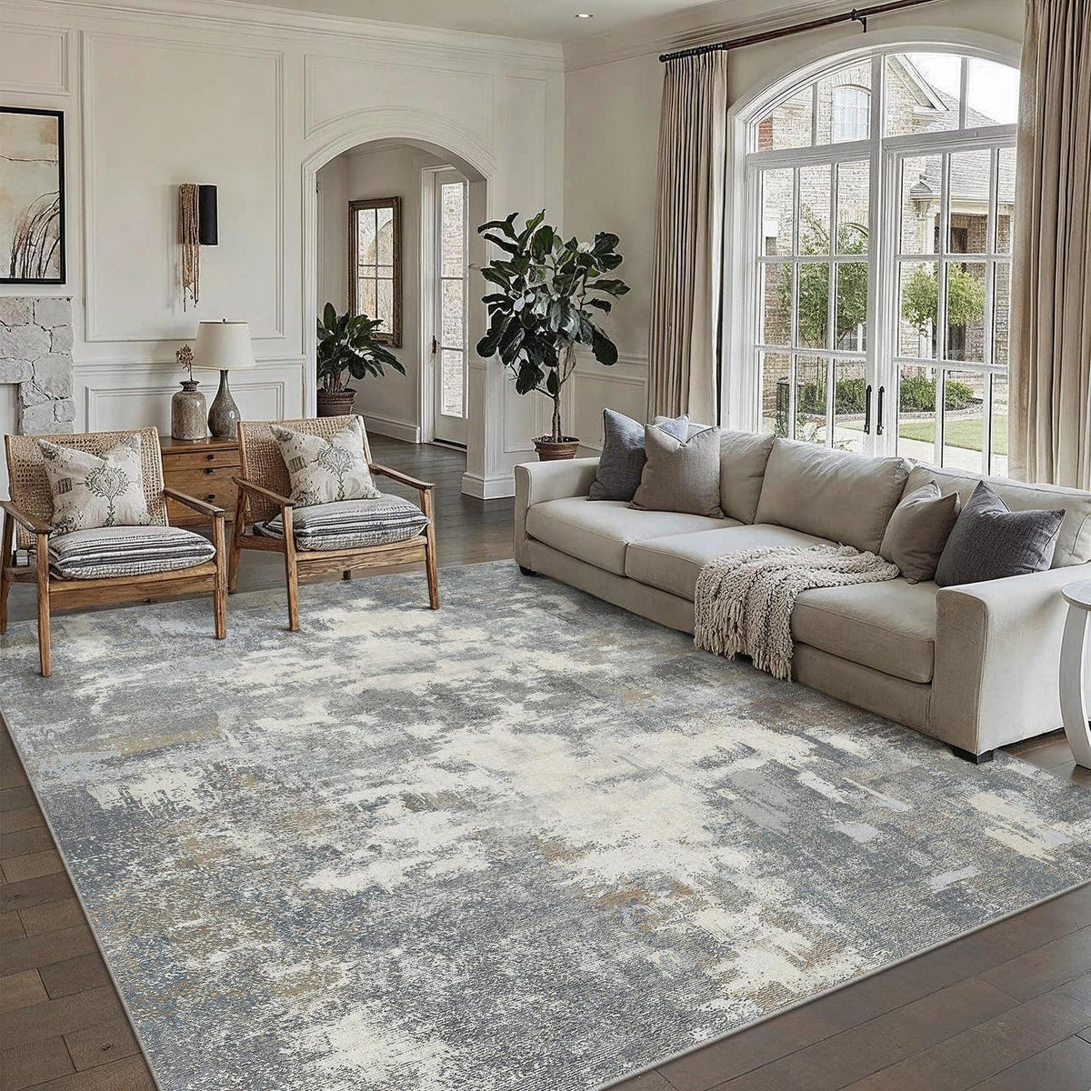 Abstraktes Wohnzimmer Teppich Blau-Grau 200x300cm Rutschfest Kurzflor