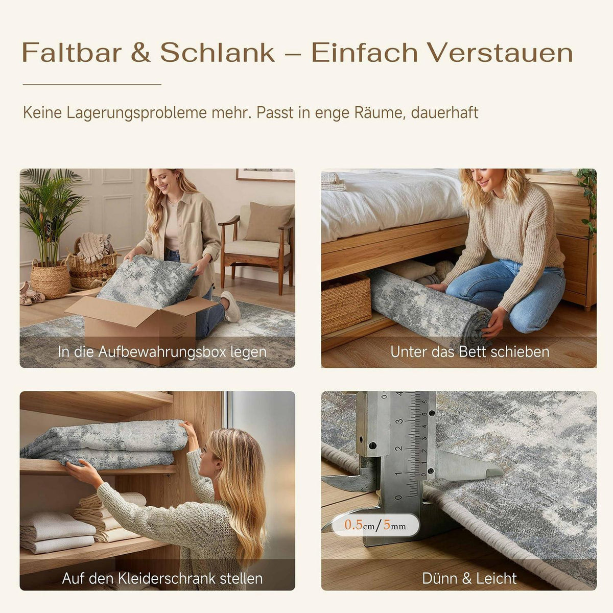 Abstraktes Wohnzimmer Teppich Blau-Grau 200x300cm Rutschfest Kurzflor