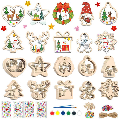 Weihnachts Bastelset Kinder – 60 Holzanhänger mit Zubehör