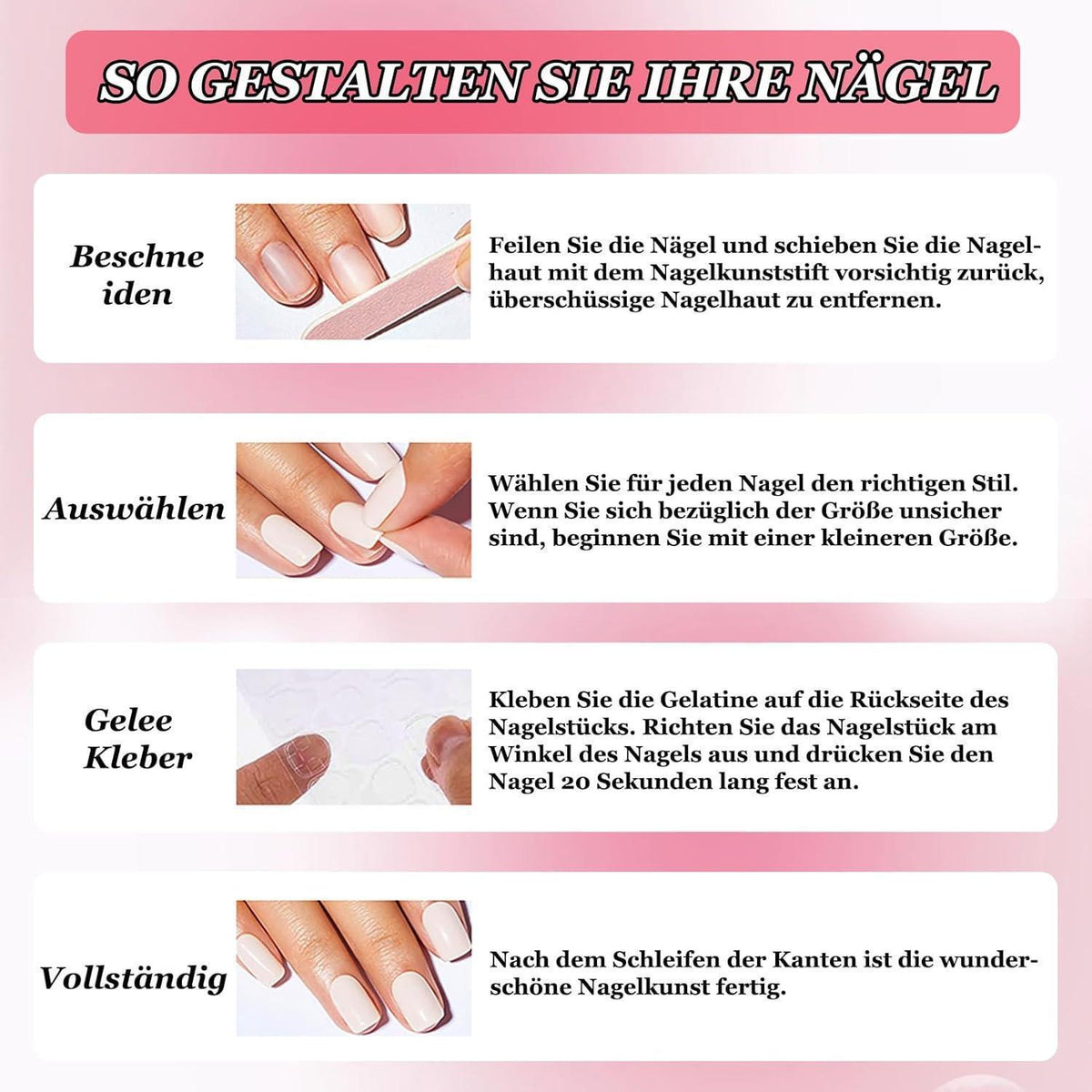 Französische Press-On Nägel Weiß – 24 Stück mit Nagelkleber