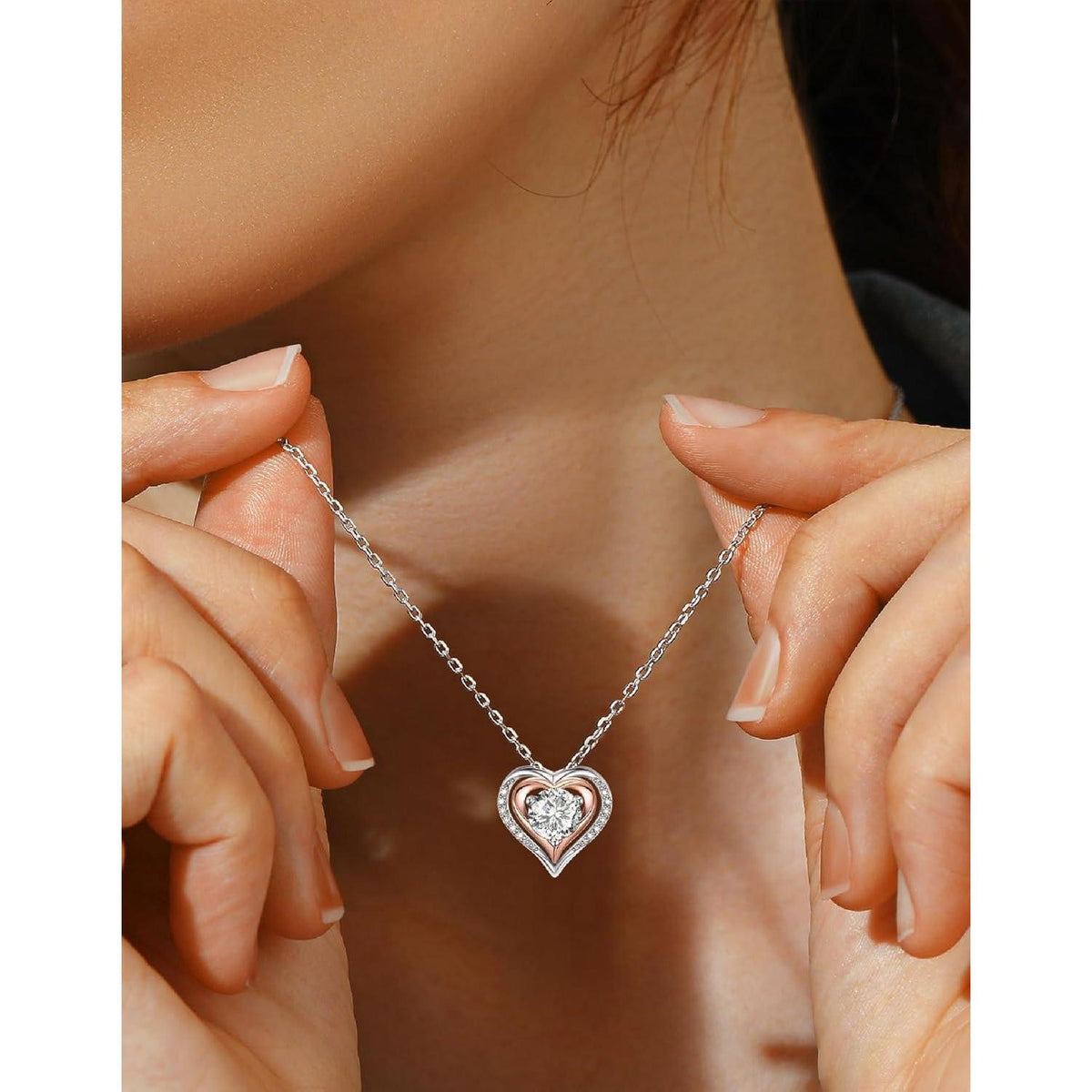 Halskette Herz 1 Karat Moissanit Silber 925 Rosegold Geschenk