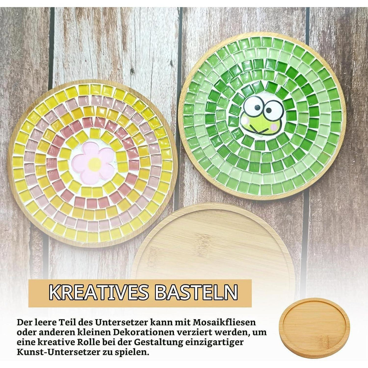 12 Holz Untersetzer Rund Bambus - Coasters zum Basteln & Verschenken