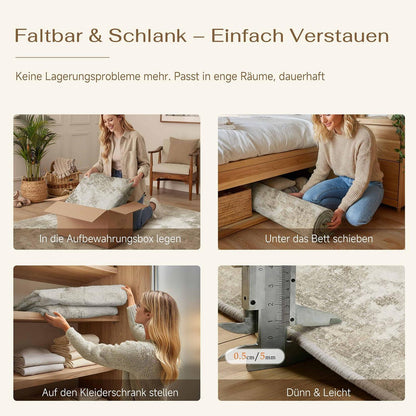 Beiger Wohnteppich 200x300cm – Rutschfest, Waschbar, Abstrakt