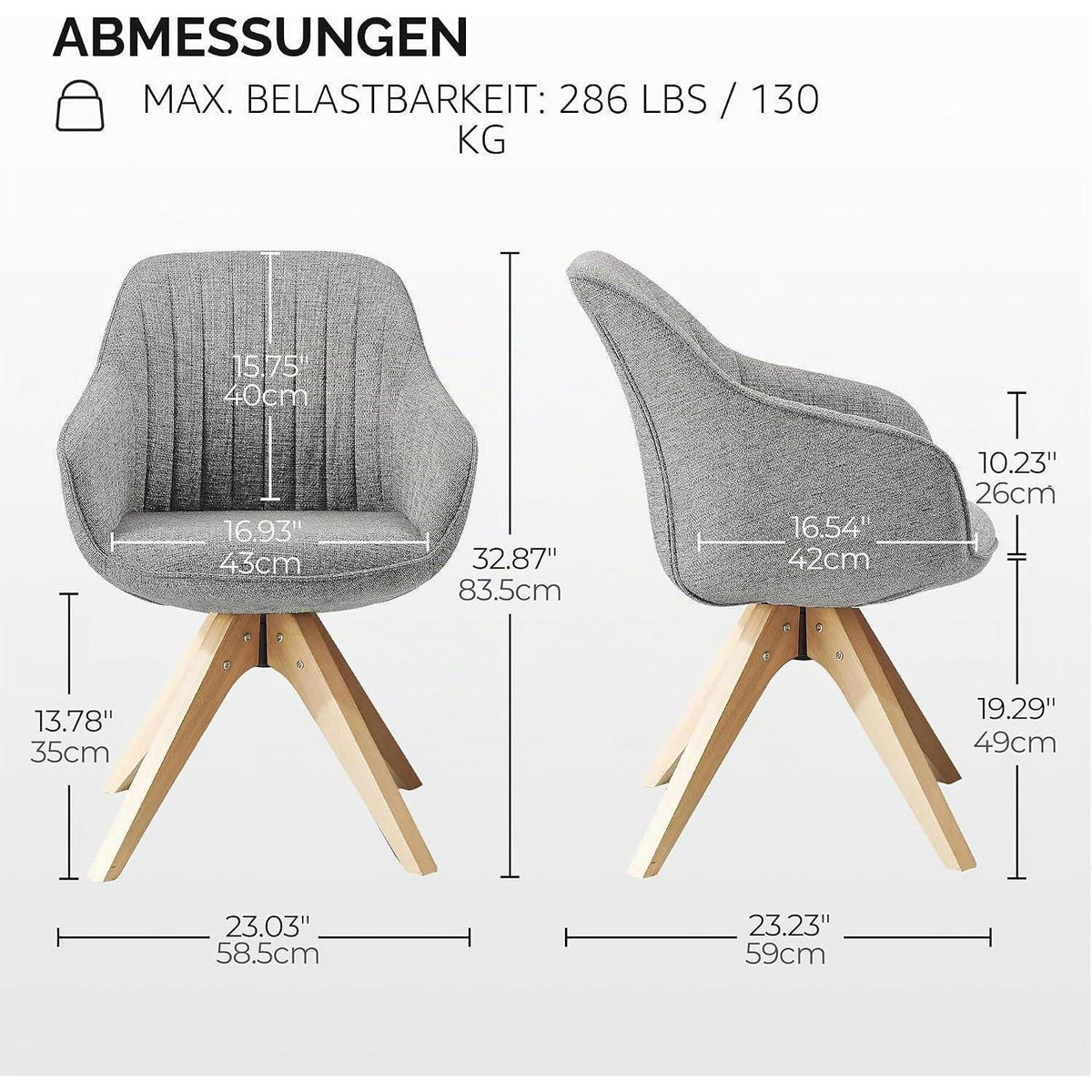 Drehbarer Esszimmerstuhl Set Grau Leinen – Komfortabler Polsterstuhl