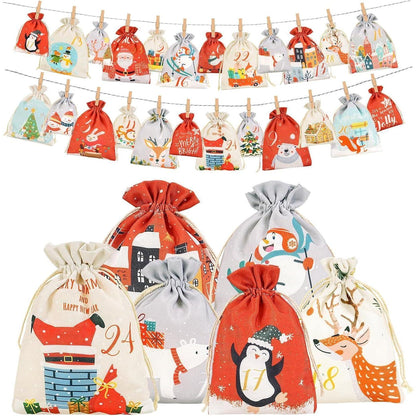 Adventskalender zum Selbstbefüllen, 24 Stoffbeutel, Rot