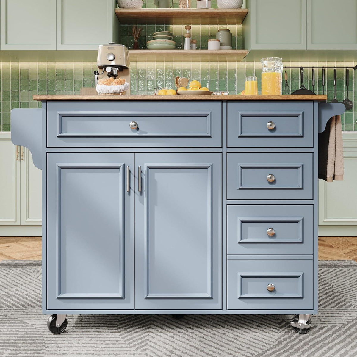 Kücheninsel 110x45cm – Vintage Servierwagen mit Stauraum, Blau