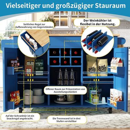 Kücheninsel mit Stauraum & Rollen – Blau (102x45x92cm)