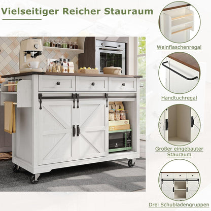 Kücheninsel mit Ausziehtisch & Stauraum – Weiß
