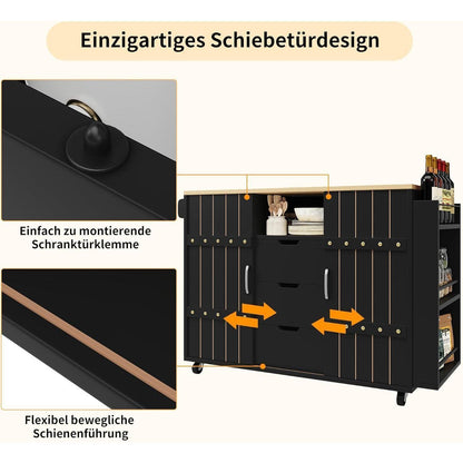 Küchenwagen mit Rollen & klappbarer Tischplatte Schwarz