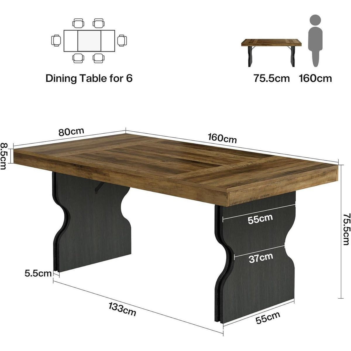 Rustikaler Esstisch 160cm – MDF Landhausstil für 4-6 Personen