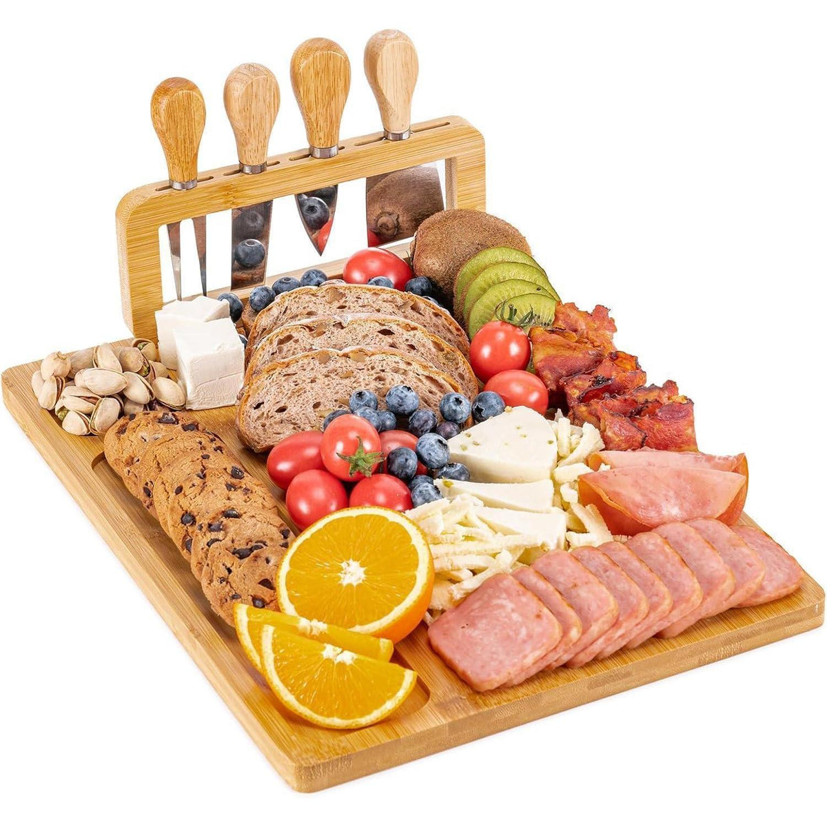 Bambus Käsebrett Set mit Messern – Servierplatte für Käse & Wurst