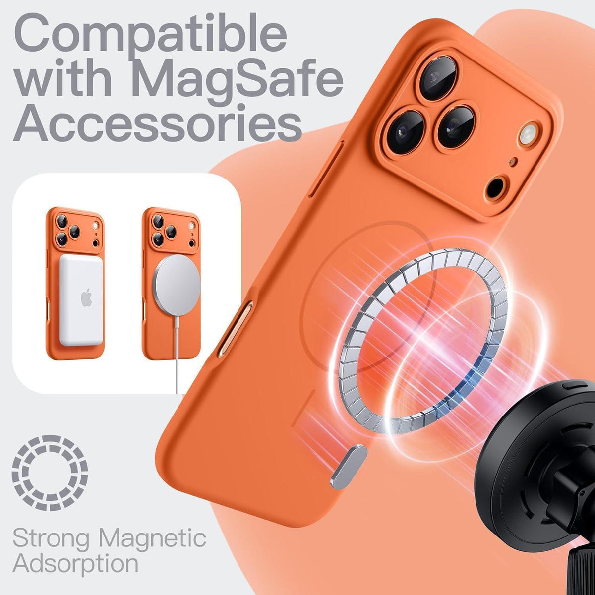 Magnetische Silikon Hülle für iPhone 17 Pro 6,3 Zoll Orange