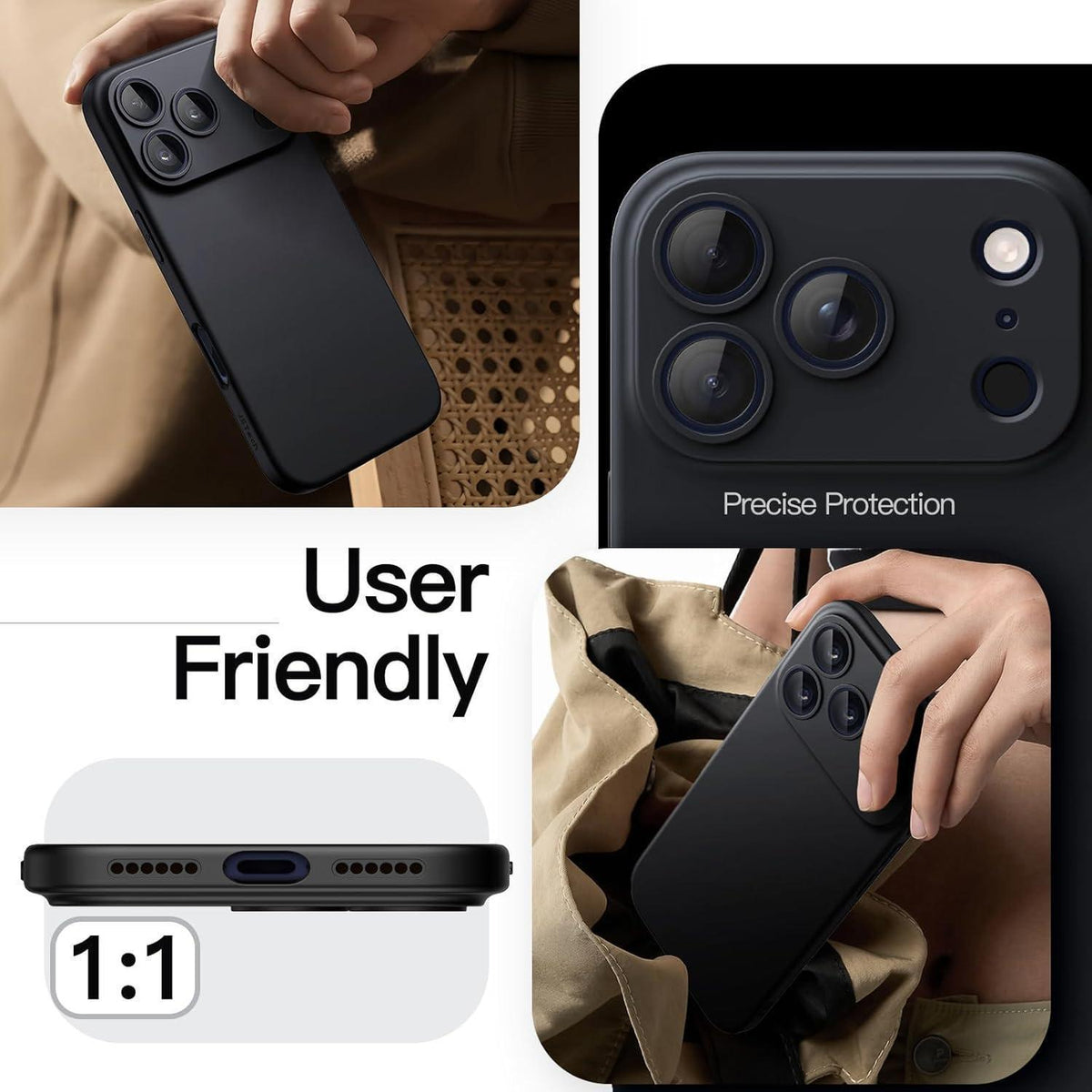 iPhone 17 Pro Max Hülle, ultradünn matt mit Kameraschutz, Schwarz