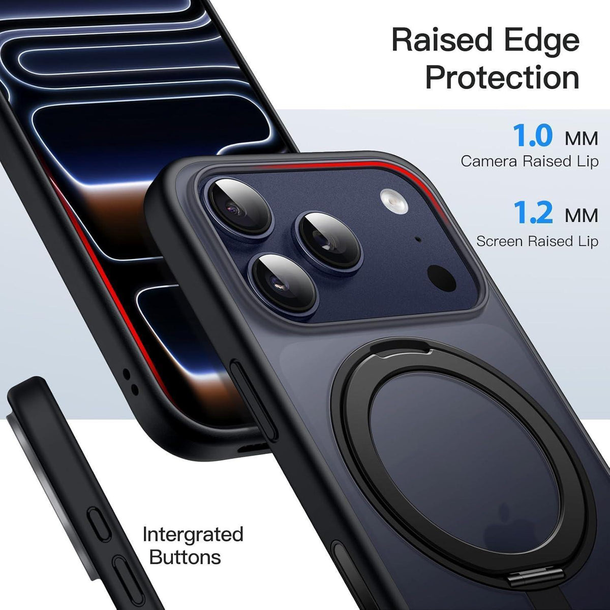 iPhone 17 Pro Hülle mit 360° Ring & MagSafe Ständer Schwarz