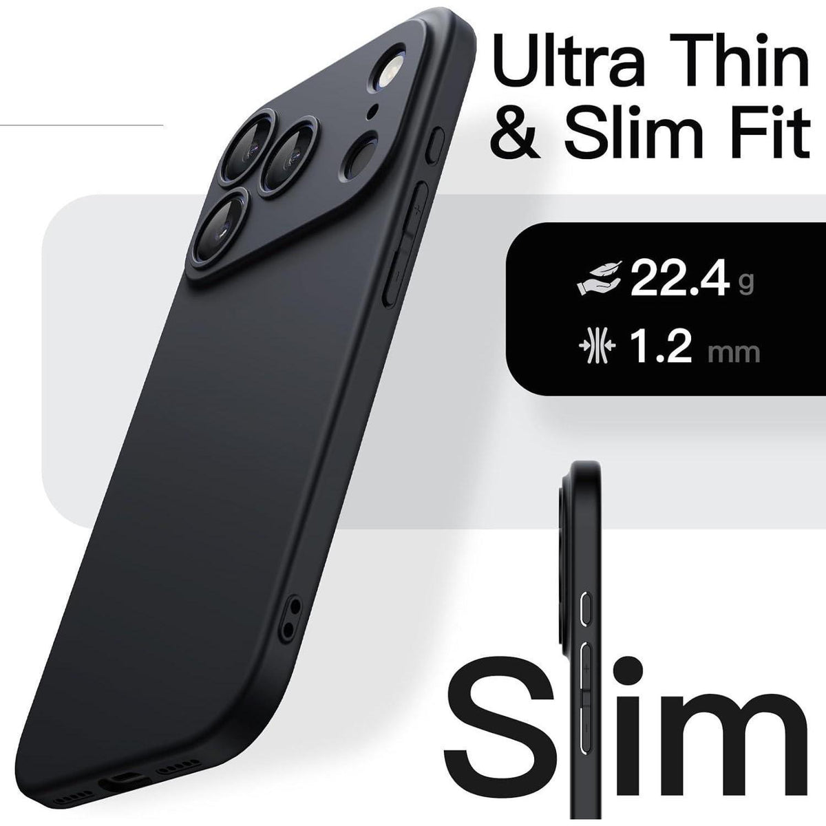 iPhone 17 Pro Hülle, ultradünn, matt, Kameraschutz, Schwarz