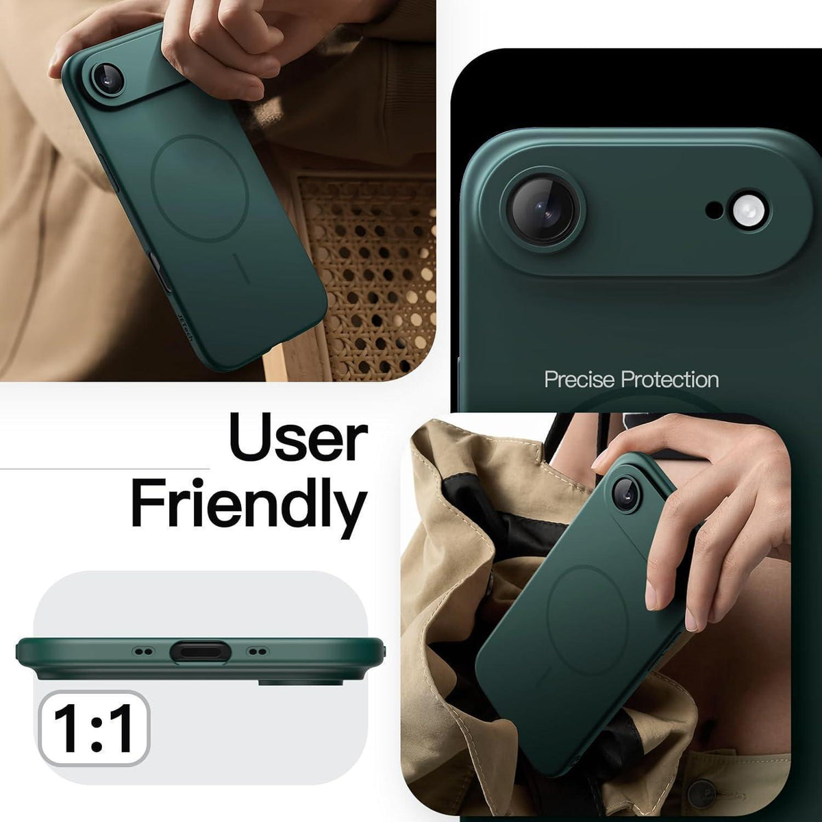 Magnetische Hülle für iPhone 17 Air, MagSafe, Nachtgrün