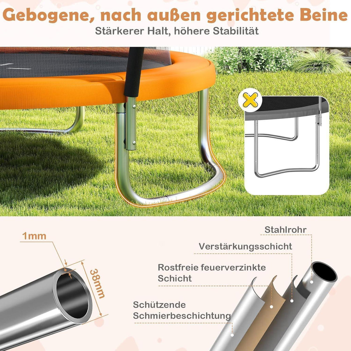 GYMAX Gartentrampolin 244cm mit Sicherheitsnetz & Leiter