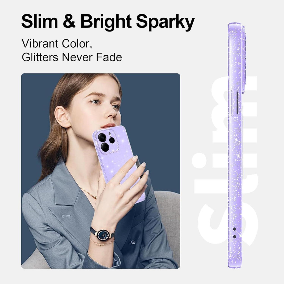 Glitzer Handyhülle für Xiaomi Redmi Note 14 4G EU, Lila