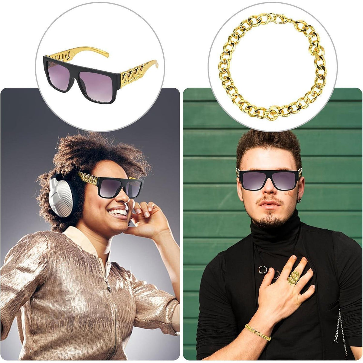 Hip Hop Rapper Kostüm Set 6-teilig – 80er 90er Jahre Outfit