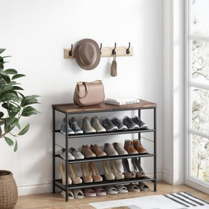 Schuhregal 4 Ebenen Schwarz Metall mit MDF-Platte