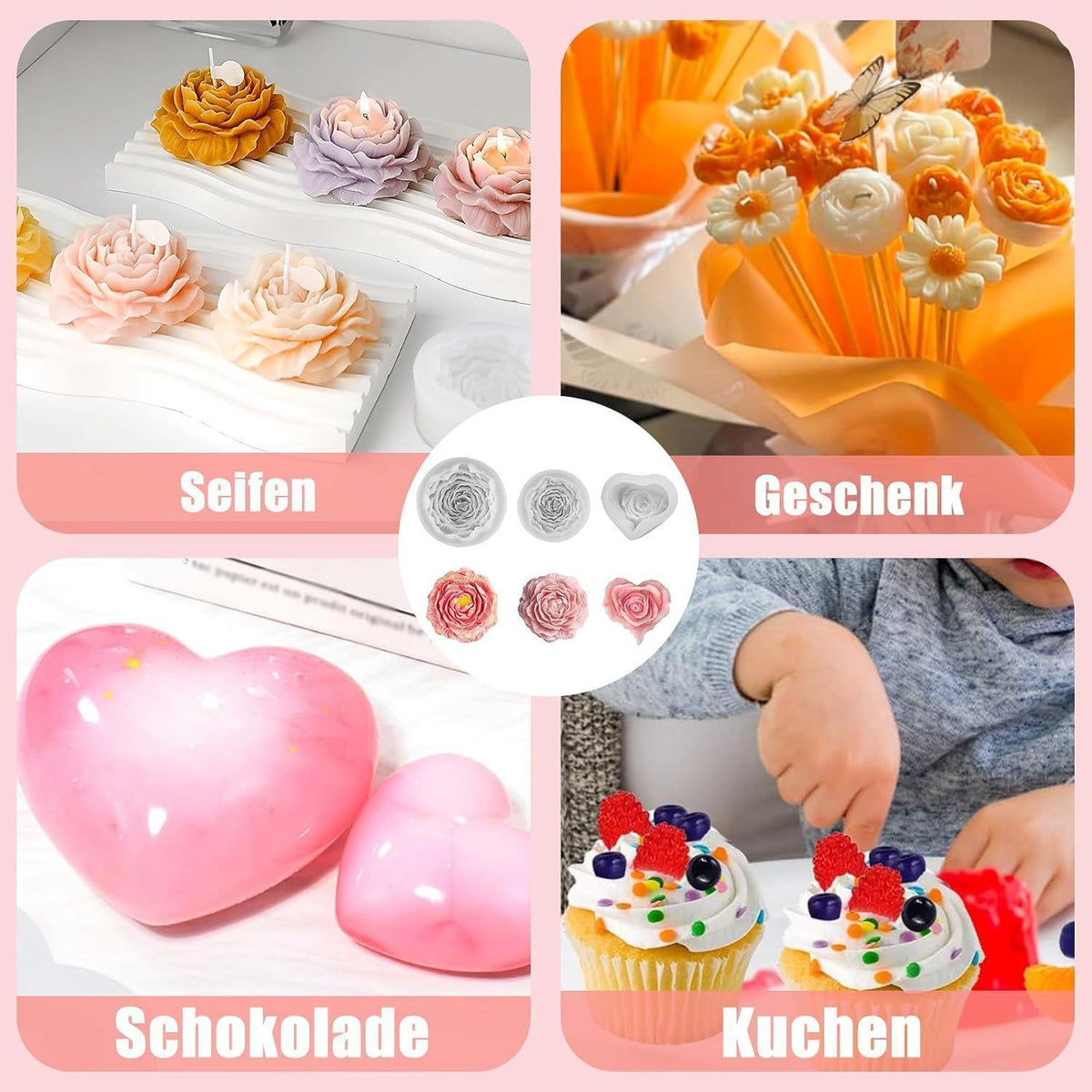 3D Silikonformen Blumen – Kerzen, Seife, Schokolade