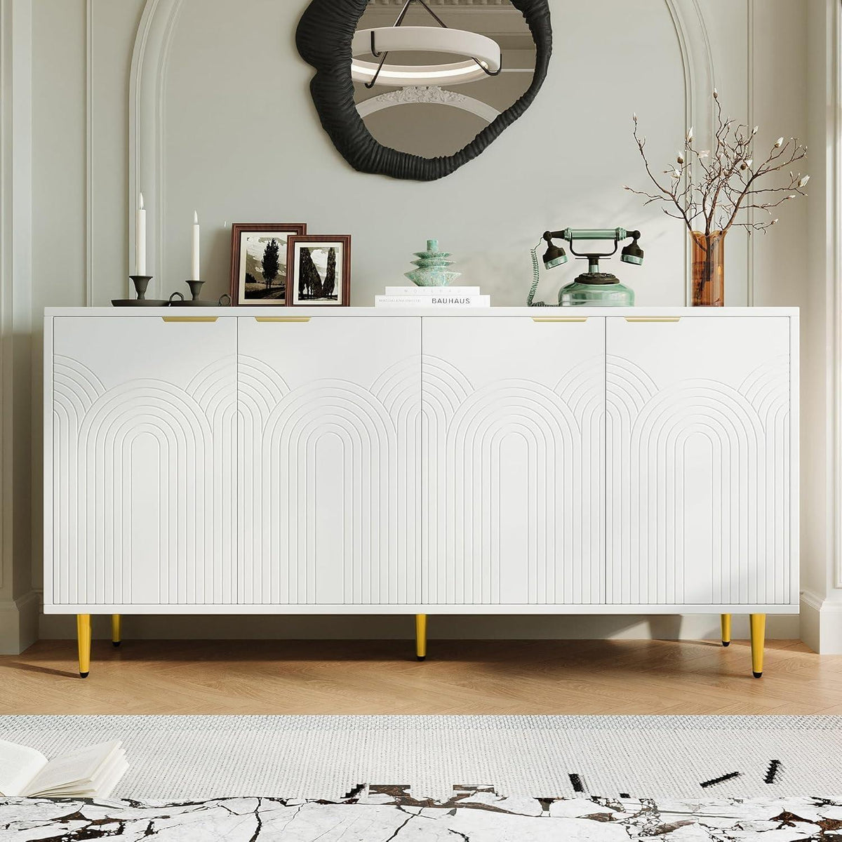 Sideboard mit 4 Türen – Weiß, 160x40x80 cm