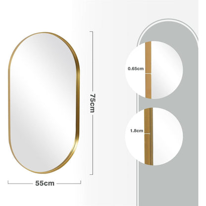 Ovaler Wandspiegel Gold 75x55cm – Moderner Schminkspiegel für Bad & Co.
