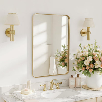 Goldener Wandspiegel 90x60cm – Modern & Elegant für Bad, Wohn- & Schlafzimmer