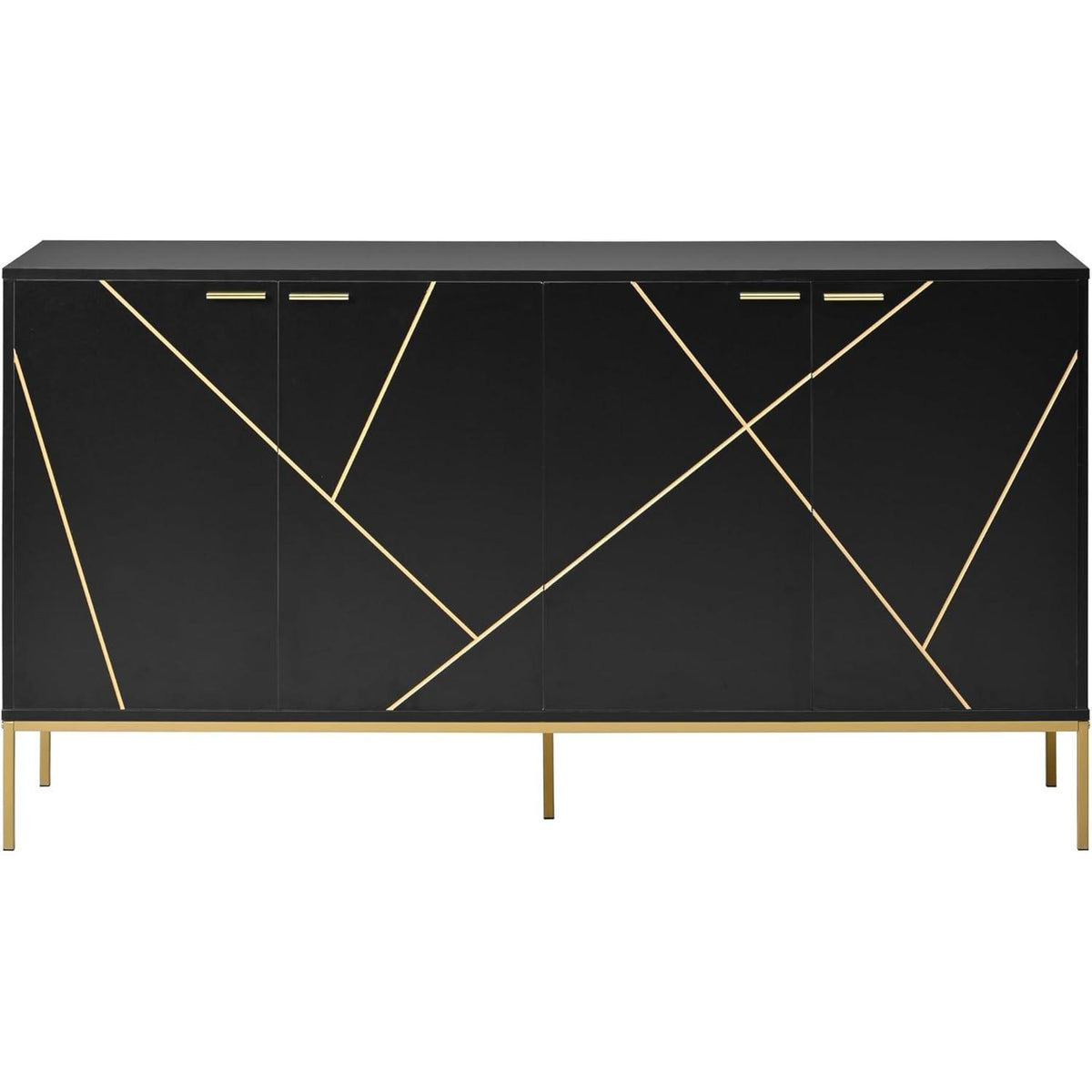 TV-Schrank mit 4 Türen & verstellbarem Regal – Schwarz