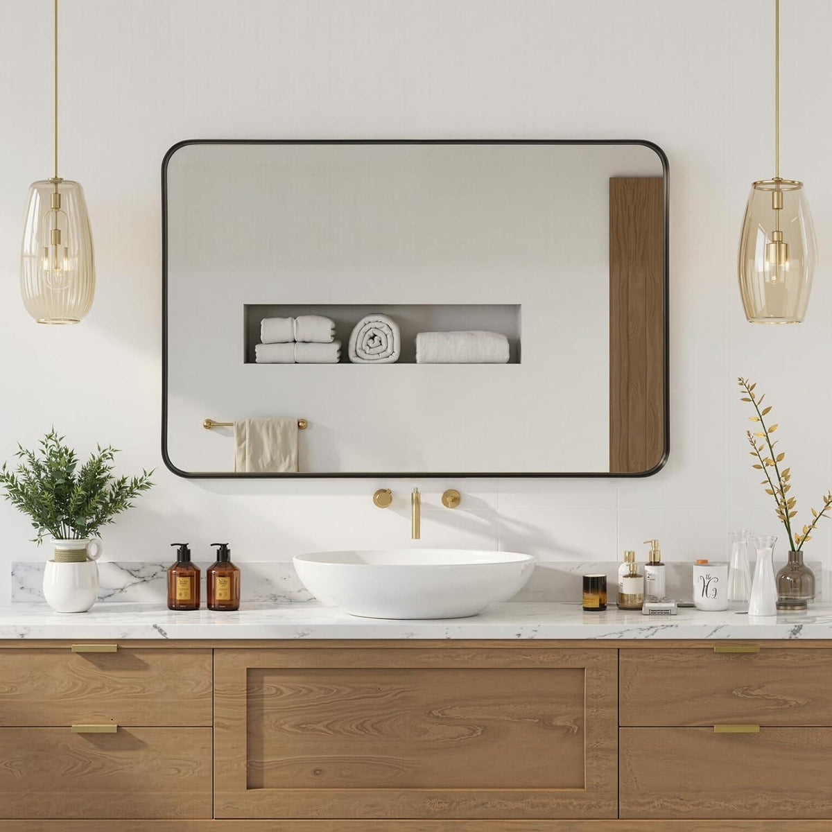 Wandspiegel Schwarz 90x60cm – Moderner Badezimmer Spiegel