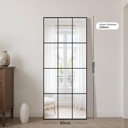 Ganzkörper-Boden-Spiegel Schwarz 165x60cm | Neigbar & Wandmontage