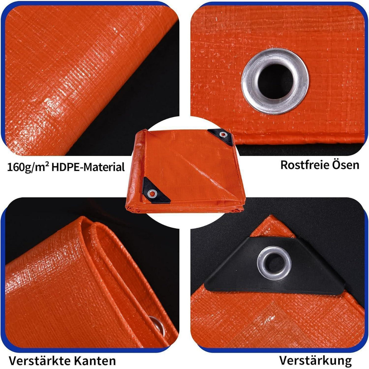 Abdeckplane 6x8m Wasserdicht mit Ösen – Orange Schutzplane für Camping & Bau