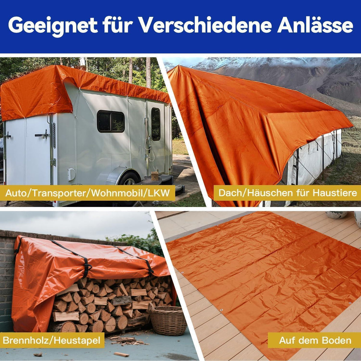 Abdeckplane 6x8m Wasserdicht mit Ösen – Orange Schutzplane für Camping & Bau