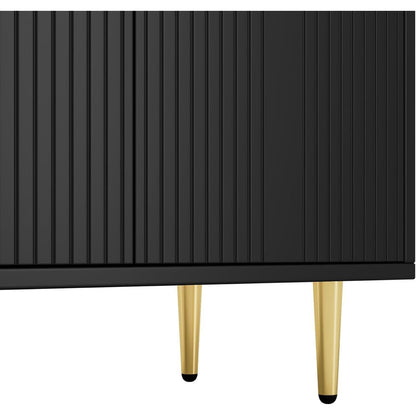 Holz Kommode mit 4 Türen – Sideboard Wohnzimmer Schwarz
