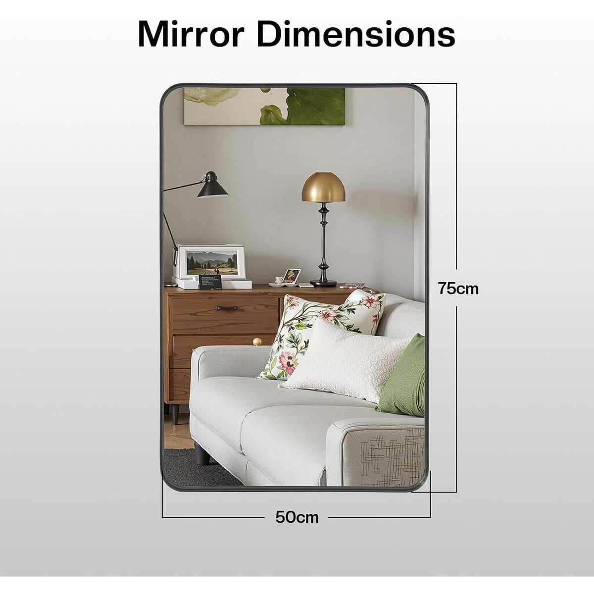 Wandspiegel Schwarz 75x50cm – Moderner Badezimmer Spiegel