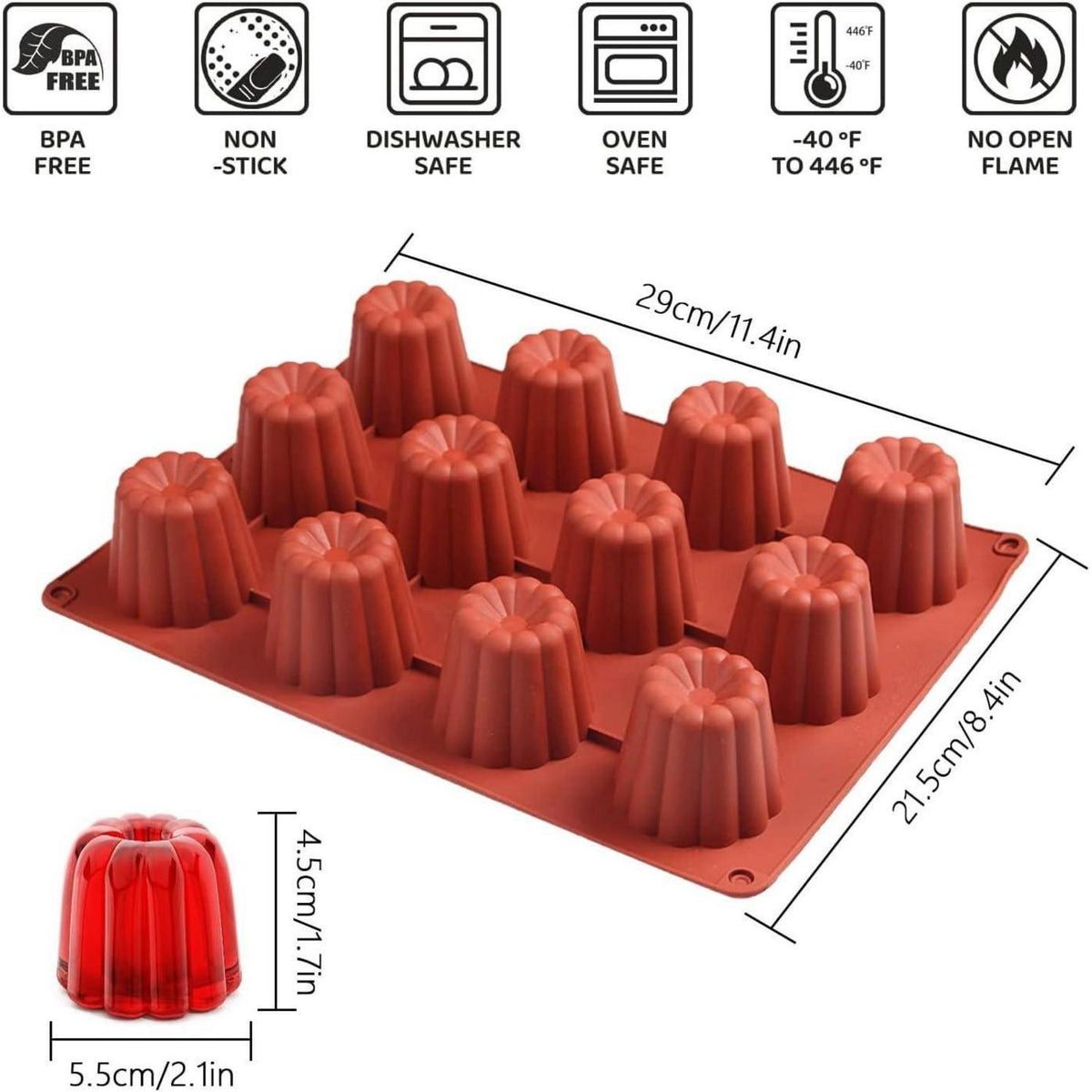 2x Silikonform für Mini Cannelé, 12 Hohlräume zum Backen