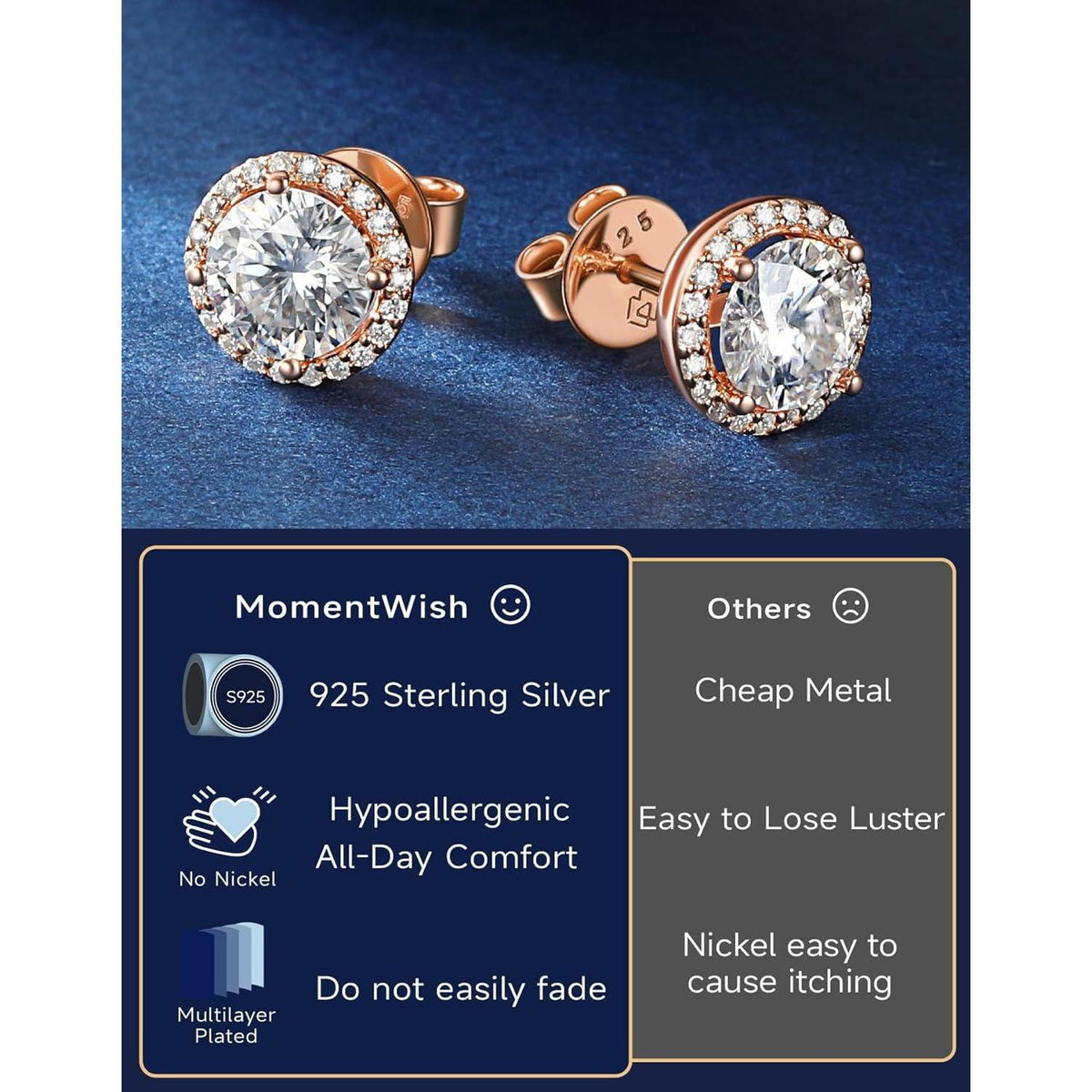 Moissanit Ohrstecker 585 Roségold 2 Karat Halo Silber 925 Damen Geschenk