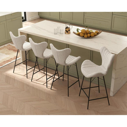 Moderner Barhocker 2er Set mit Chenille & Stepp-Rückenlehne