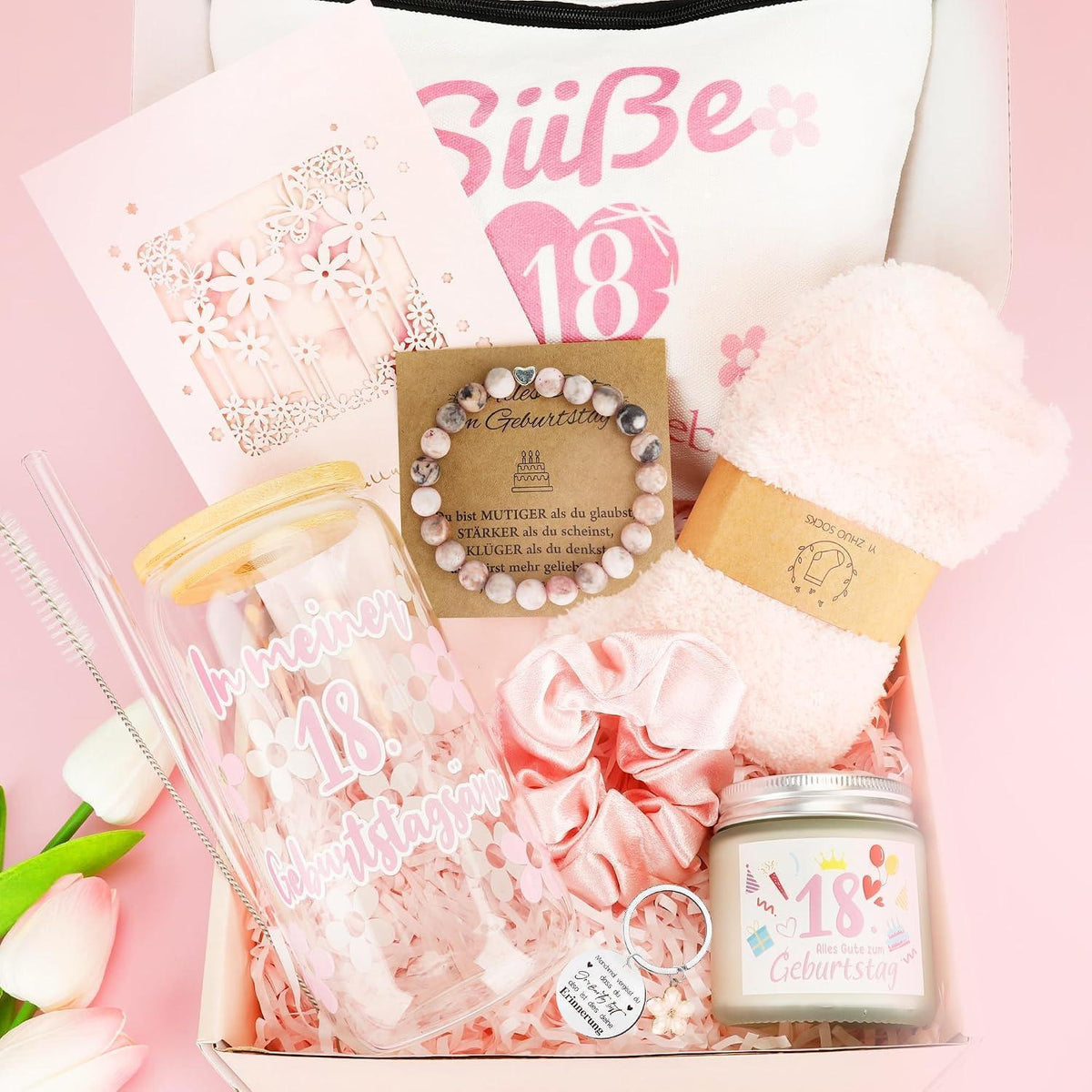 Geschenkset 18. Geburtstag Mädchen – 8-teilig & stilvoll