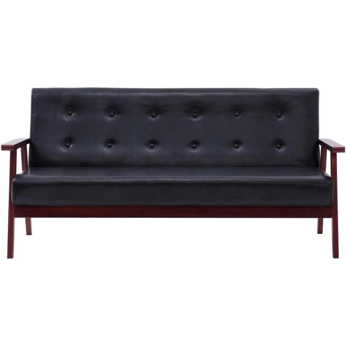 2-tlg. Sofagarnitur Schwarz Kunstleder Modernes Wohnzimmer Sofa
