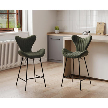 Moderner Barhocker 4er Set mit Chenille & Stepp-Rückenlehne Grün