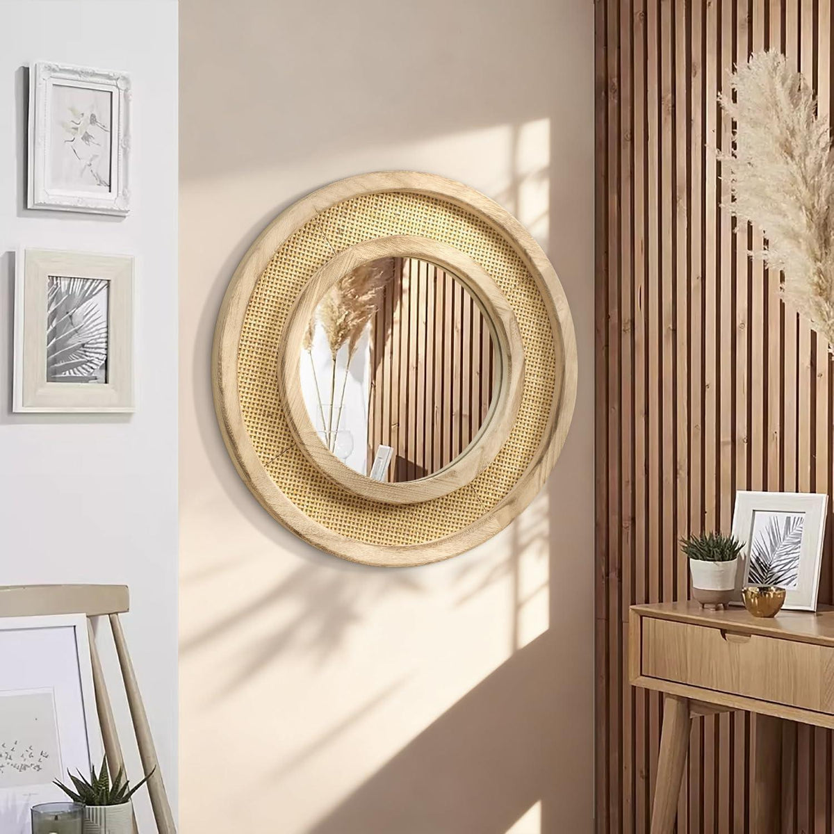 Holzspiegel rund 60cm – Wandspiegel für Wohnzimmer & Bad