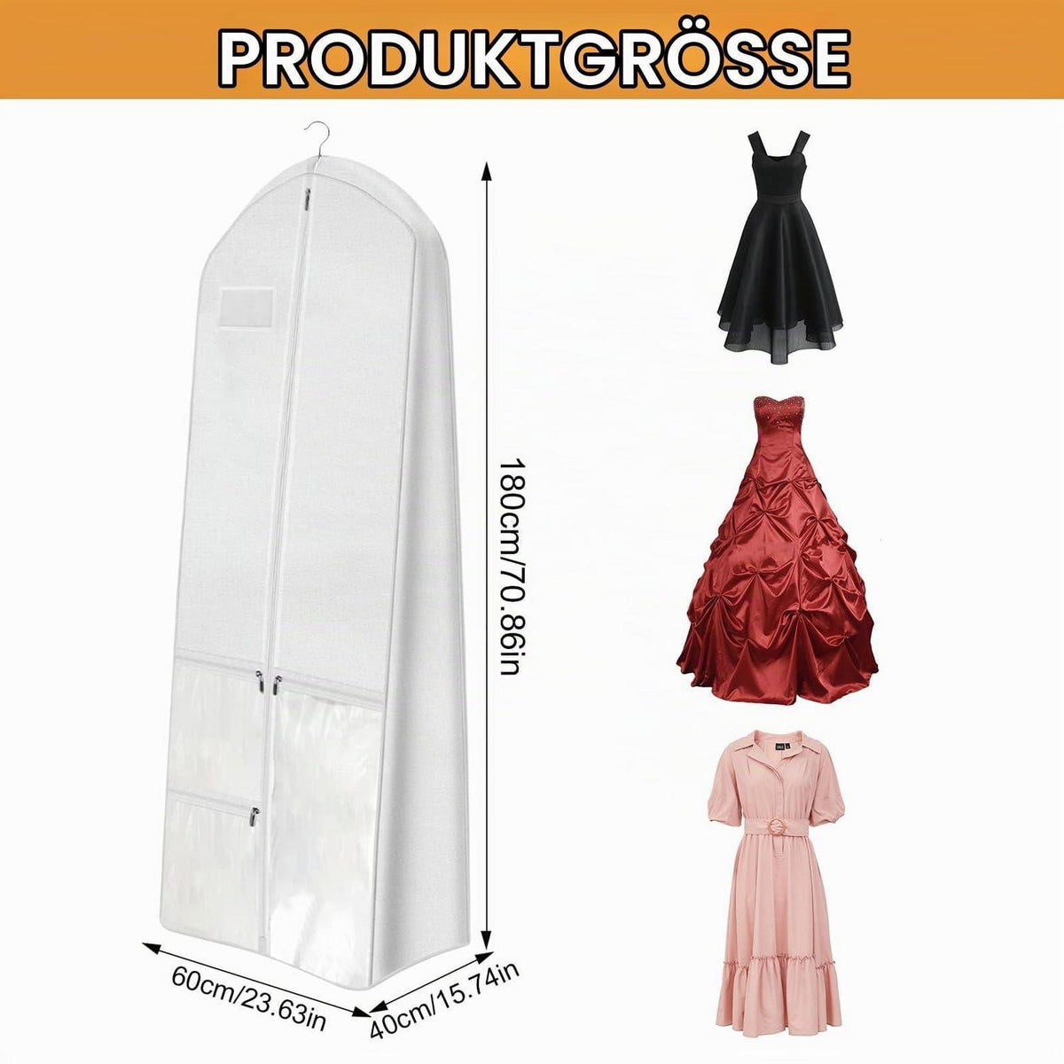 Brautkleidhülle 180cm atmungsaktiv staubdicht faltbar