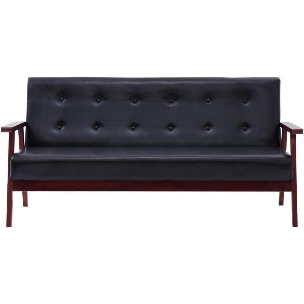 3-Sitzer Sofa Schwarz Kunstleder mit Holzbeinen