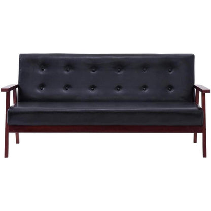3-Sitzer Sofa Schwarz Kunstleder mit Holzbeinen
