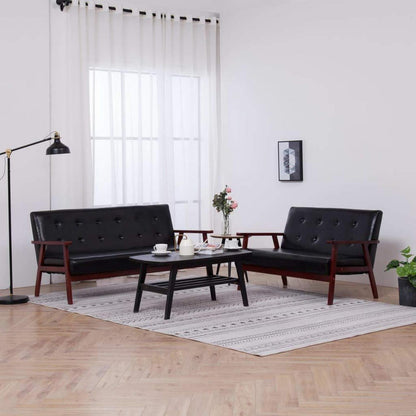 2-tlg. Sofagarnitur Schwarz Kunstleder – Klein & Komfortabel
